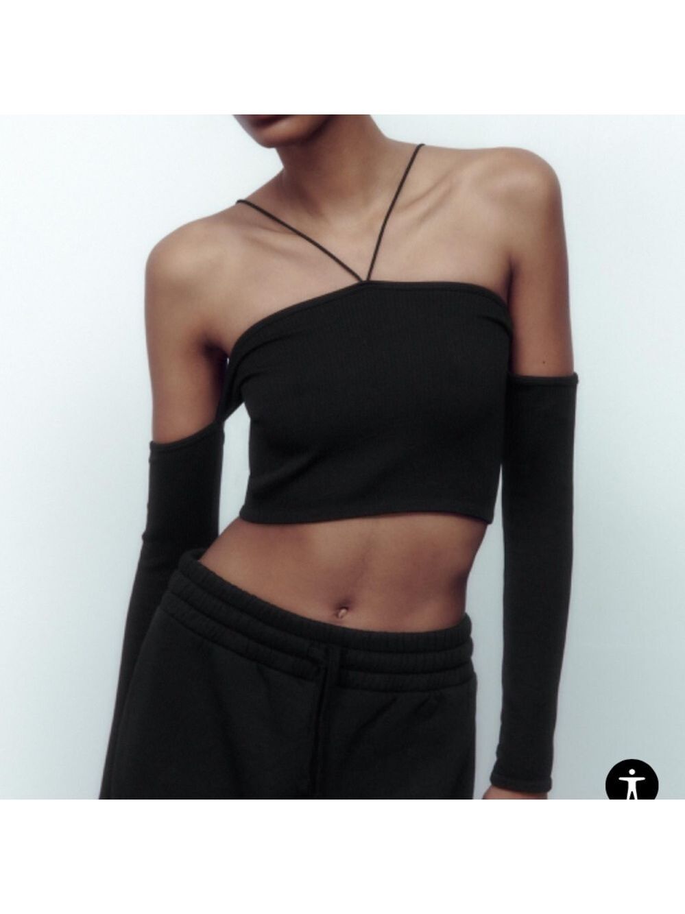 Zara Black Off the Shoulder Crop Top Long Sleeve XS NWOT